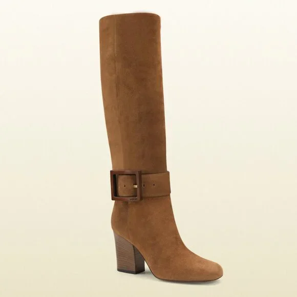 GUCCI★素敵！KESHA MAPLE SUEDE LEATHER LOGO BUCKLE BOOTS GUCCI BOOTS KESHA MAPLE SUEDE LEATHER MID HEEL LOGO BUCKLE